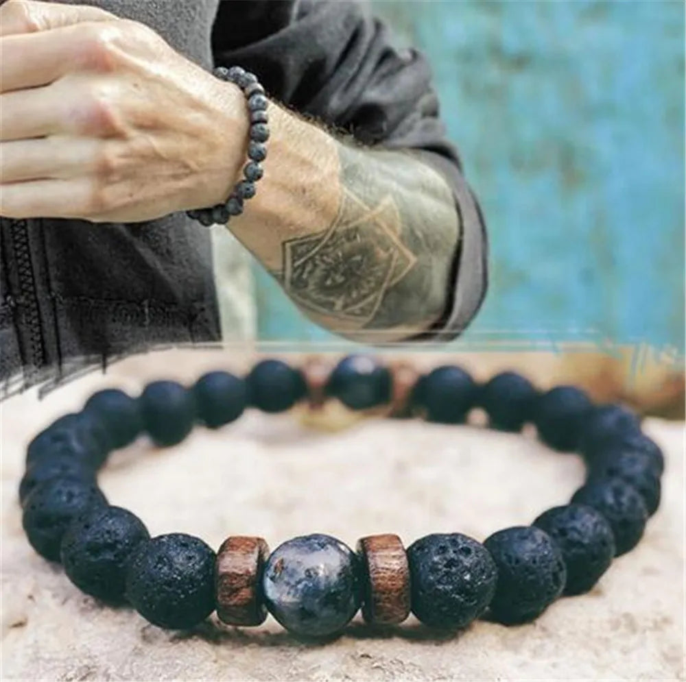 Pulseira Masculina Pedra Vulcânica Volcano