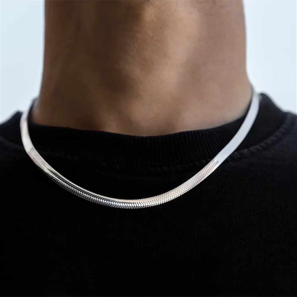 Colar Masculino com Corrente de Cobra, Aço Inoxidável