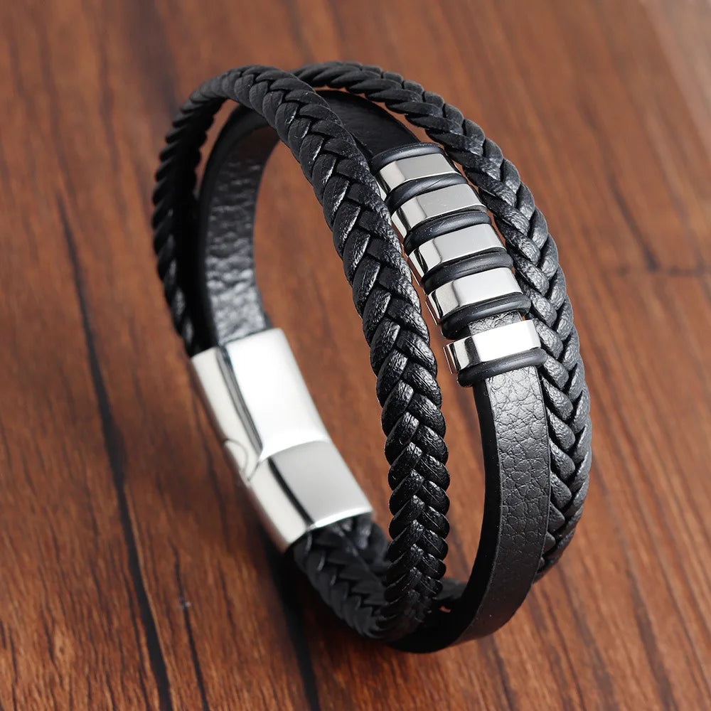 Pulseira de Corda Trançada com Fivela Magnética de Aço Inoxidável
