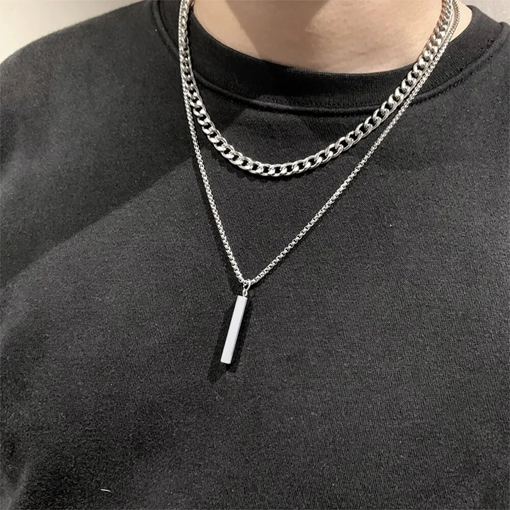 Colar Vertical Masculino em Aço Inoxidável