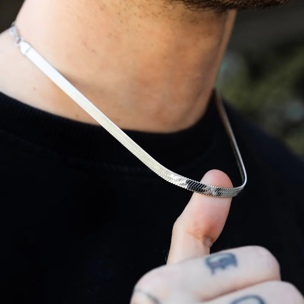 Colar Masculino com Corrente de Cobra, Aço Inoxidável