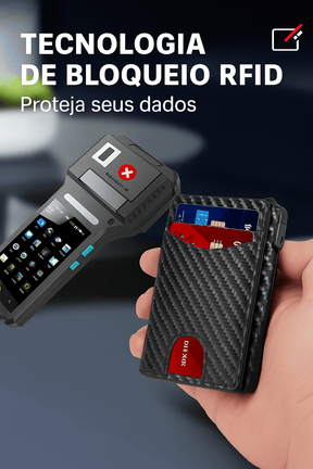 Carteira Masculina Carbono Slim com Proteção RFID | Minimalista, Compacta e Antifurto