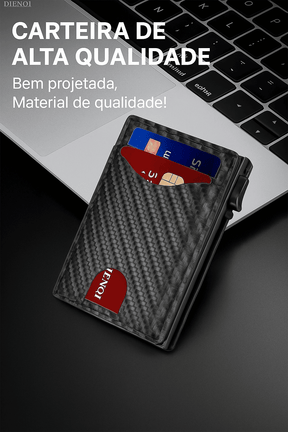 Carteira Masculina Carbono Slim com Proteção RFID | Minimalista, Compacta e Antifurto