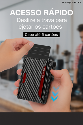 Carteira Masculina Carbono Slim com Proteção RFID | Minimalista, Compacta e Antifurto