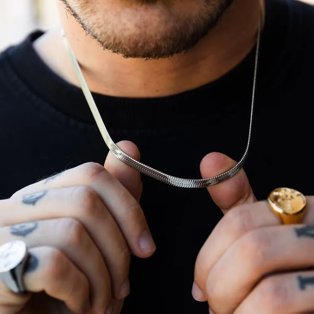 Colar Masculino com Corrente de Cobra, Aço Inoxidável