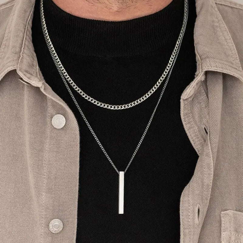 Colar Vertical Masculino em Aço Inoxidável