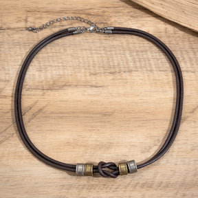 Colar Masculino Vintage de Couro Três Aros Metálicos