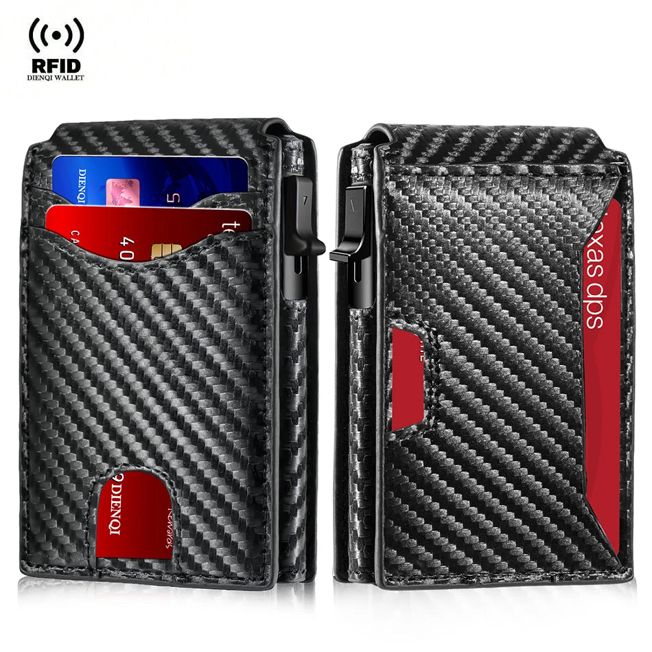 Carteira Masculina Carbono Slim com Proteção RFID | Minimalista, Compacta e Antifurto