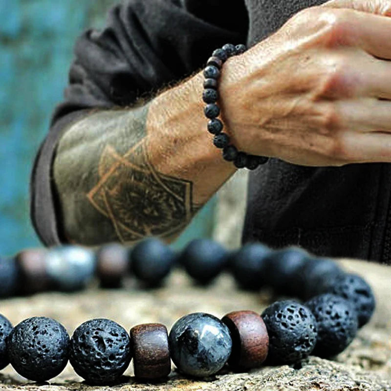 Pulseira Masculina Pedra Vulcânica Volcano